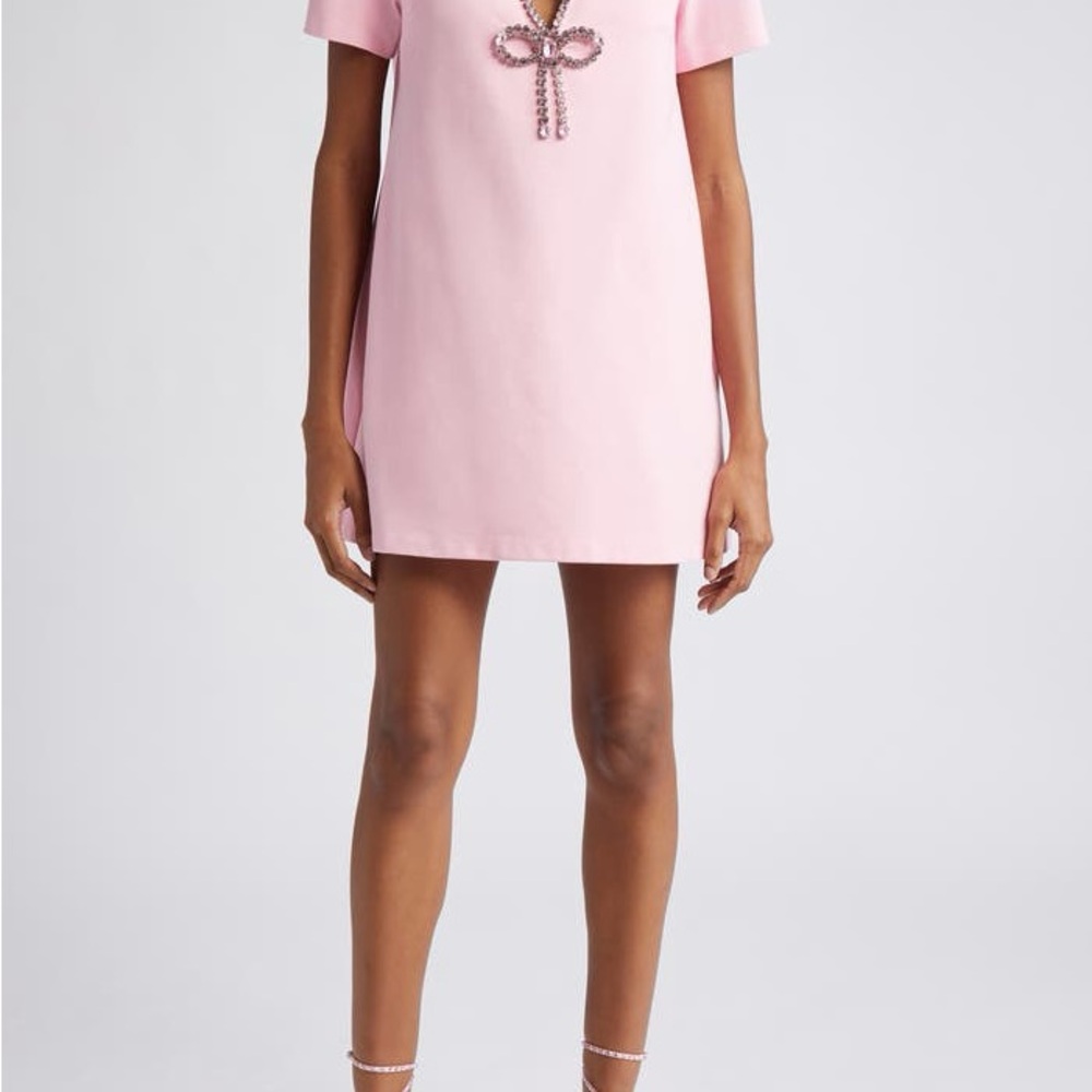 AREA Pink Mini Dress with Crystal Bow